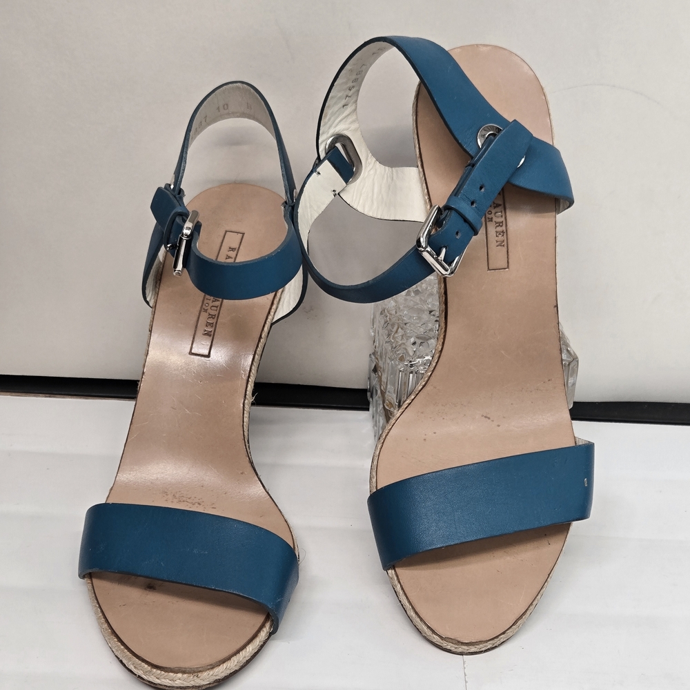 Lauren Ralph Lauren Teal Leather Ankle-Strap Sandals